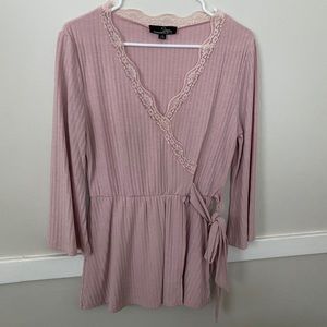 NWOT dusty rose lace trim tunic
